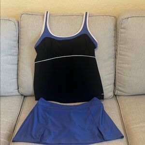 Avia Black and Blue Athletic Tank and Skirt Set